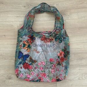 Johnny Was Blue Floral Tote Bag with Butterflies Vintage Aesthetic Shopper